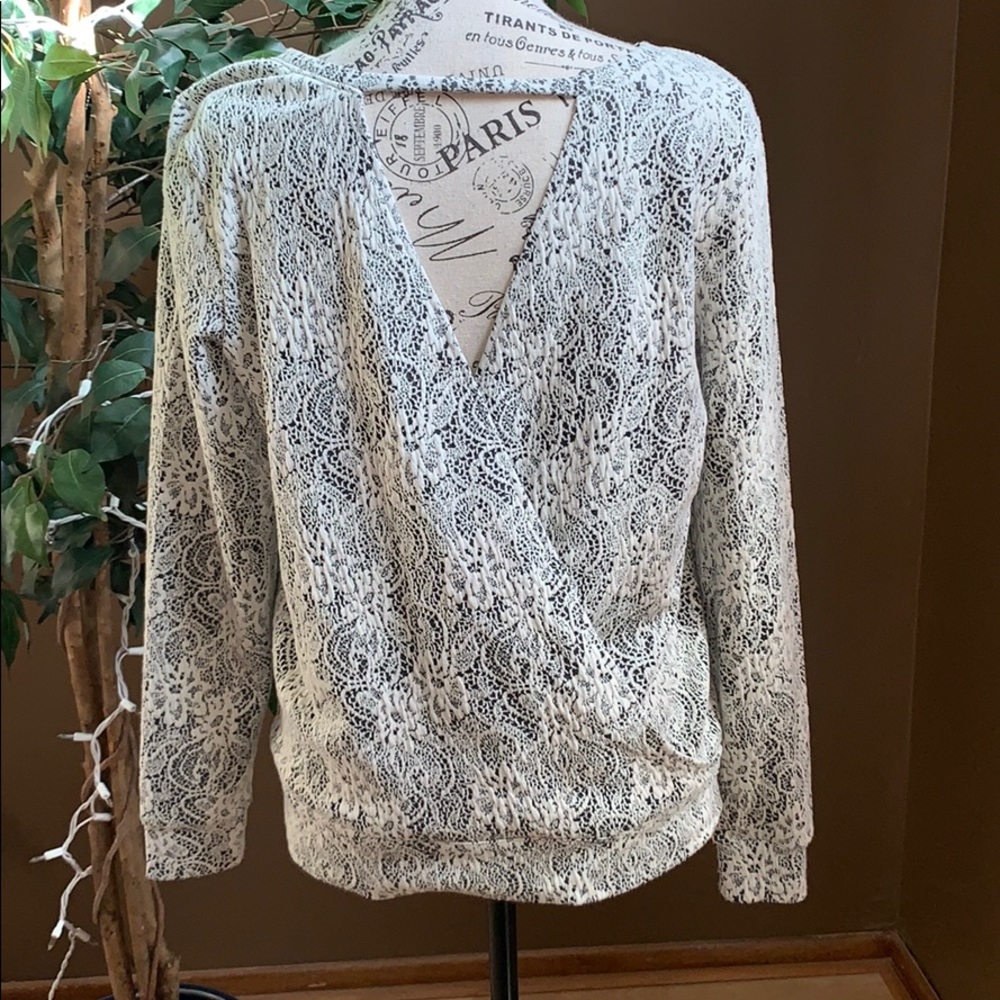 Black and white lace print knit top from Nordstrom
